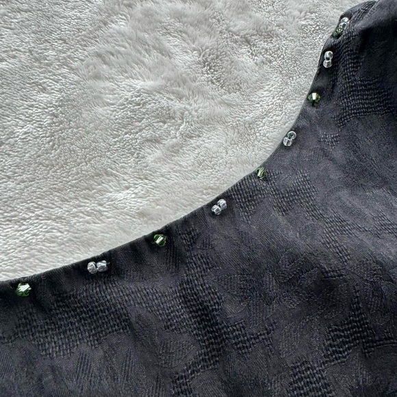 Vintage 90s Black 100% Silk Floral Mini Dress, LBD - Picture 5 of 9